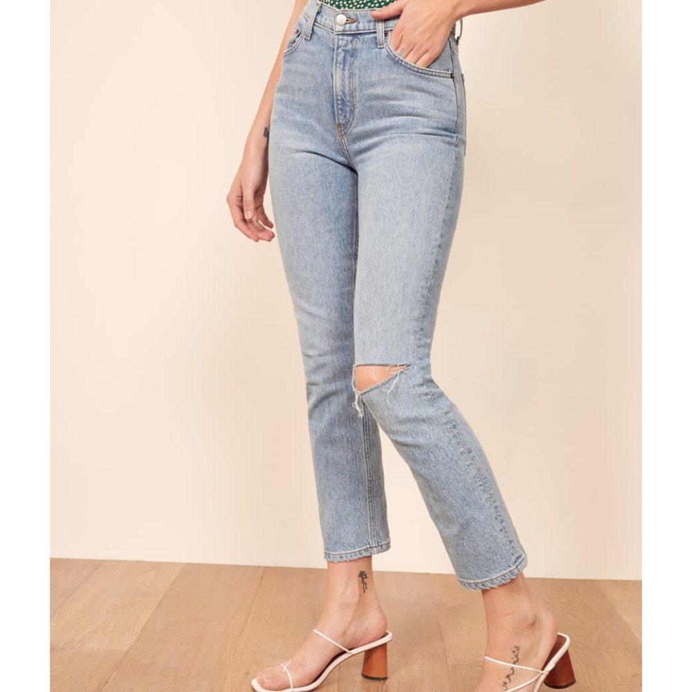 Reformation Liza High Rise Straight Cropped Jeans Montego Destroyed 24